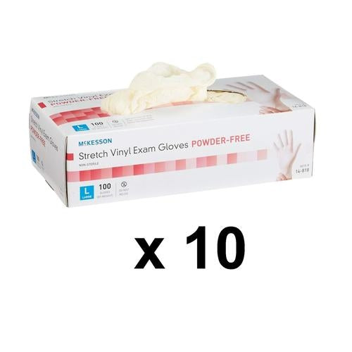 McKesson 14-818 Vinyl Exam Gloves, Non-Sterile, Powder-Free, Large,