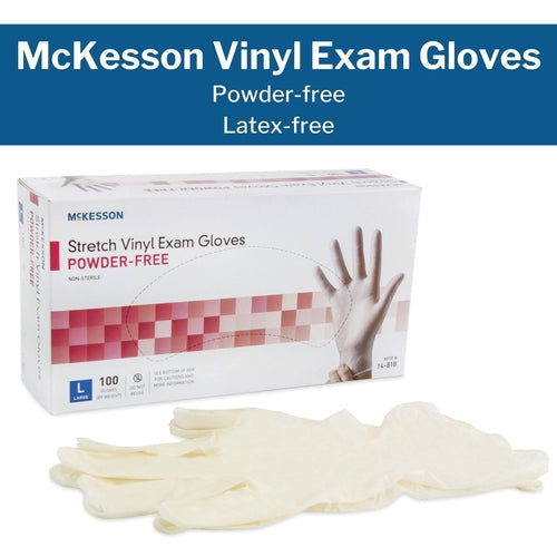 McKesson 14-818 Vinyl Exam Gloves, Non-Sterile, Powder-Free, Large,