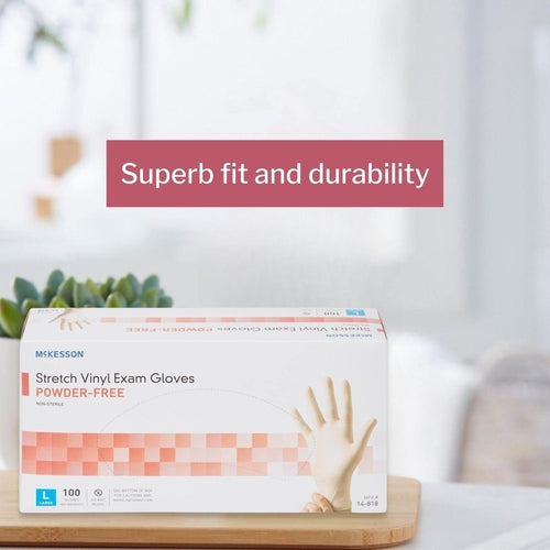 McKesson 14-818 Vinyl Exam Gloves, Non-Sterile, Powder-Free, Large,