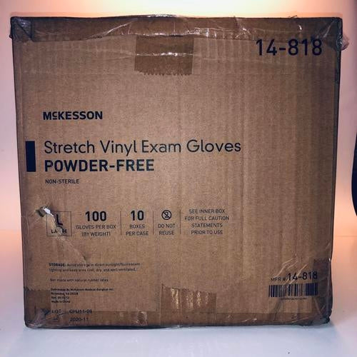 McKesson 14-818 Vinyl Exam Gloves, Non-Sterile, Powder-Free, Large,